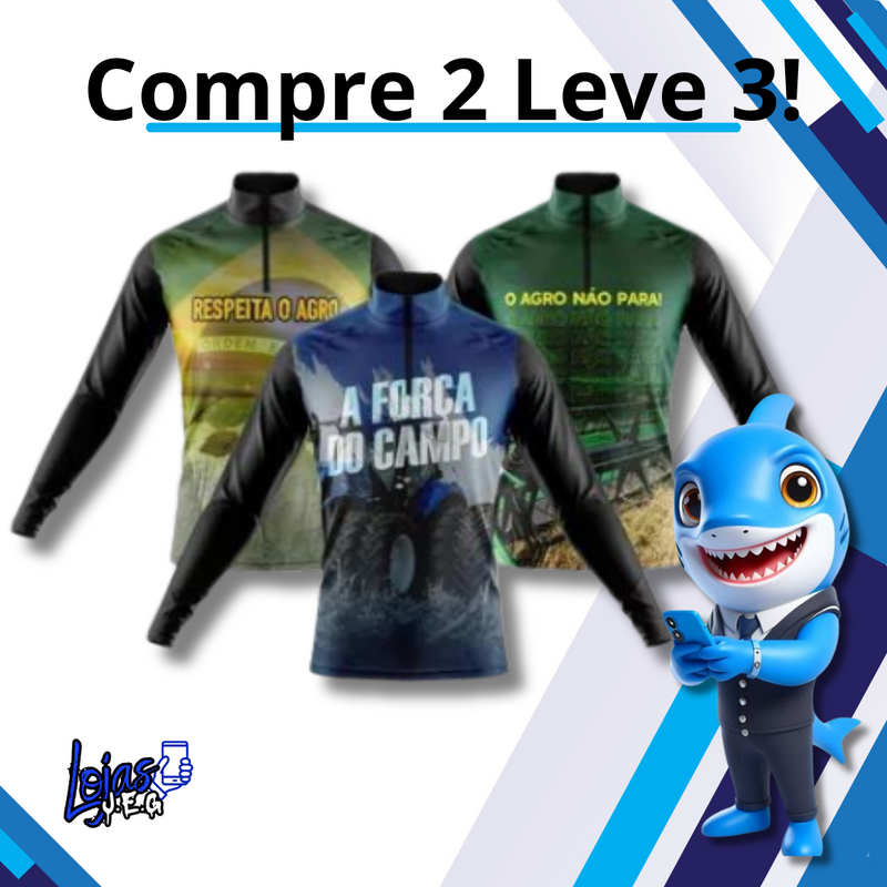 Camisas de Agropecuária Manga Longa com Proteção UV (Compre 2 leve 3)!