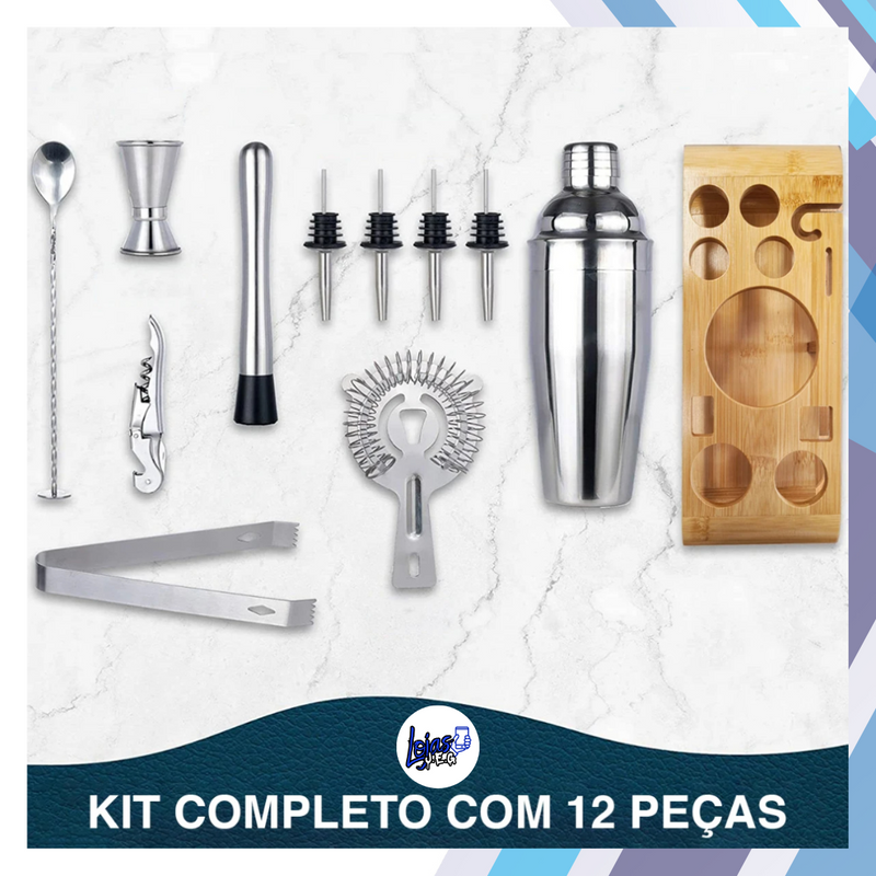 Kit Coqueteleira de Bar em Inox com 12 Peças - HomeBar.