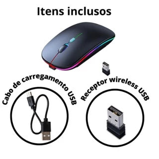 Mouse Sem Fio Recarregável - RGB / DPI Ajustável.