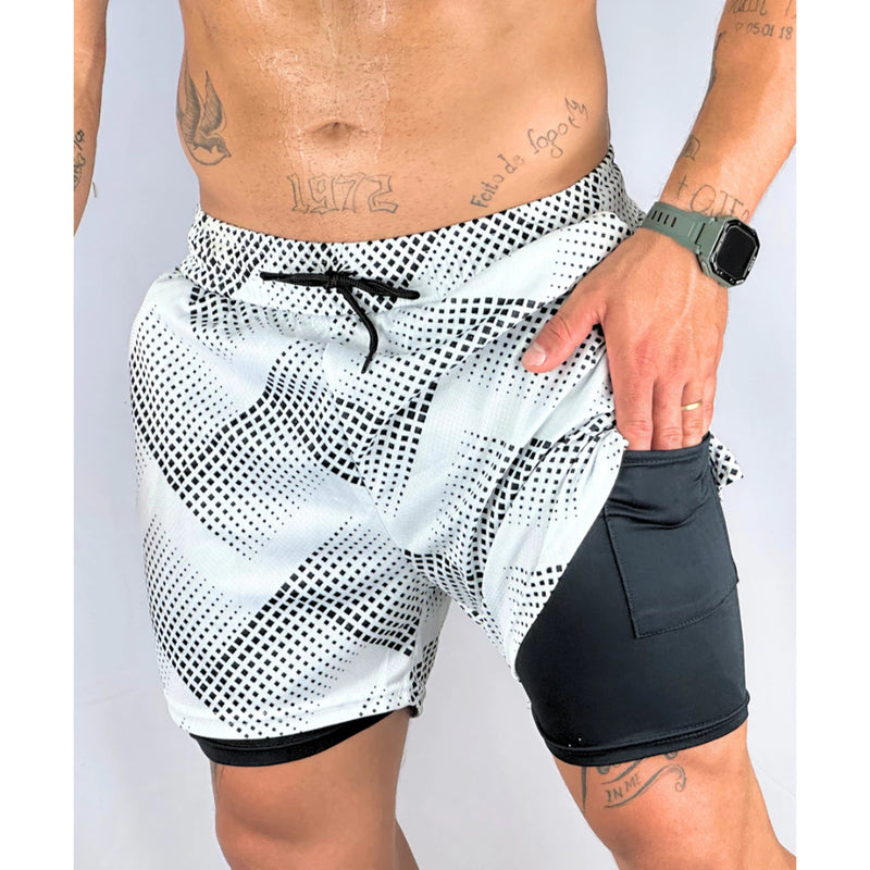 Shorts Compressão 2 em 1 Fitness Masculino - Liberdade de Movimento e Segurança.