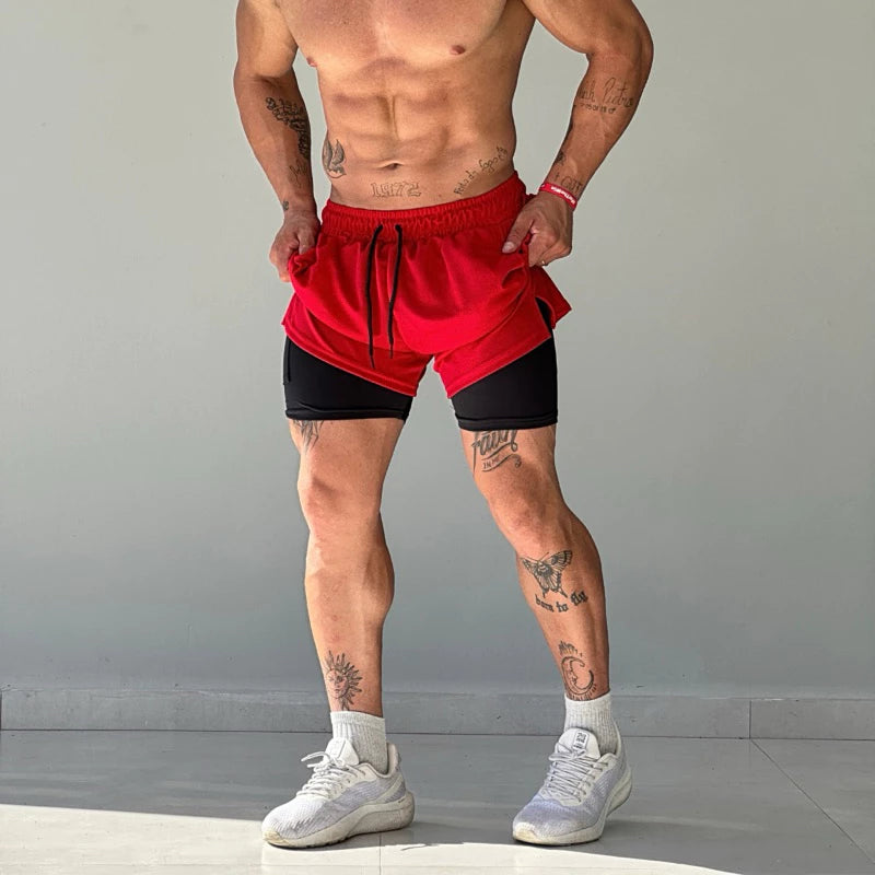 Shorts Compressão 2 em 1 Fitness Masculino - Liberdade de Movimento e Segurança.