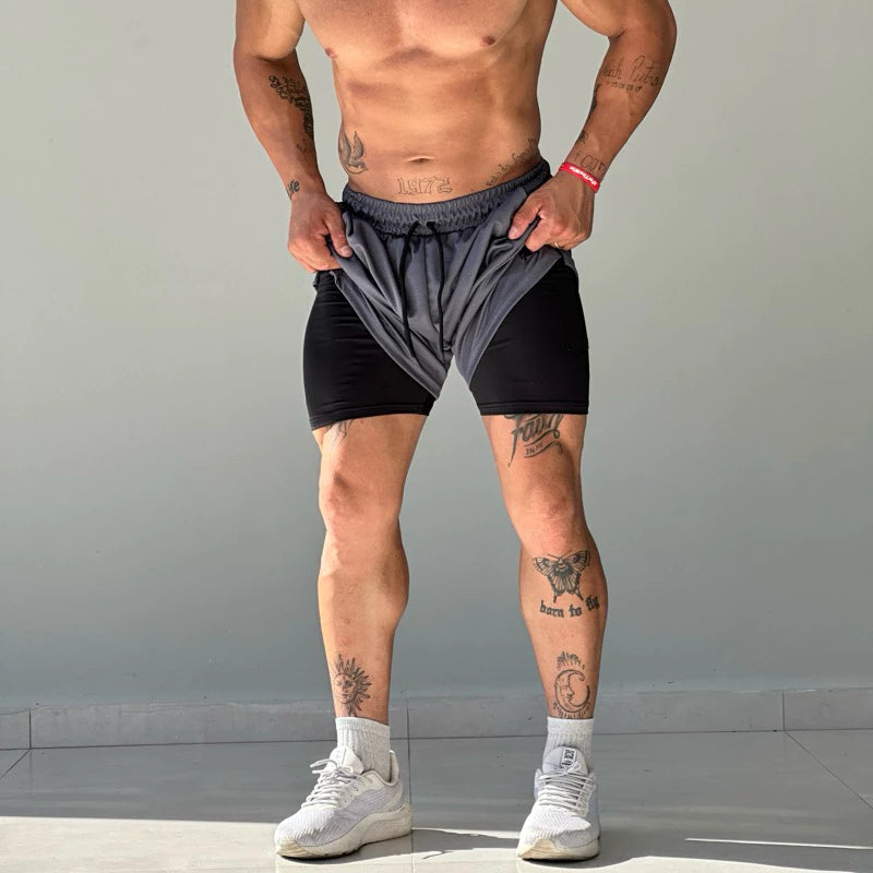 Shorts Compressão 2 em 1 Fitness Masculino - Liberdade de Movimento e Segurança.