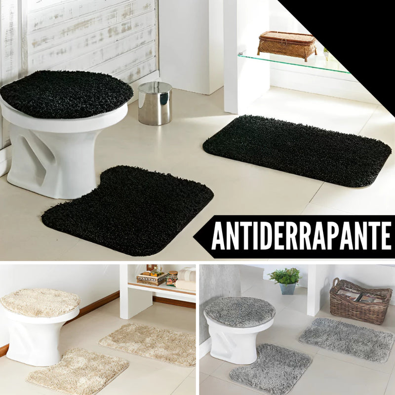 Jogo de Tapete de Banheiro Anti-Derrapante + Alta Absorvência - EuroComfort®.