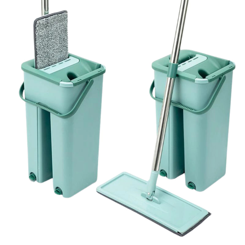 Esfregão Flat Mop com Balde Mágico AuraClean - Economize Tempo e Esforço com o Mop que Lava, Seca e Varre!