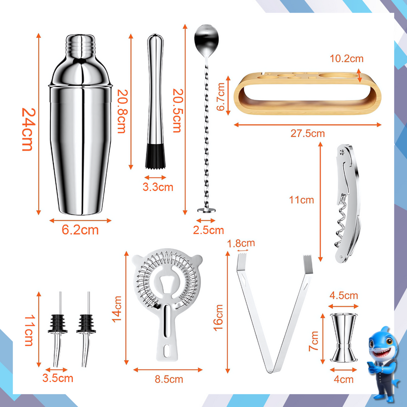 Kit Coqueteleira de Bar em Inox com 12 Peças - HomeBar.