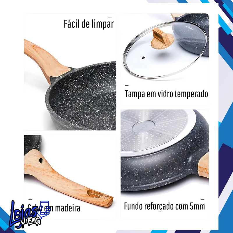 Frigideira Cerâmica Clean living / Antiaderente 24cm – Acompanha Tampa de Vidro Temperado.