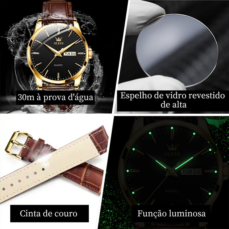 Relógio Vintange Masculino com Pulseira em Couro - OLEVS.