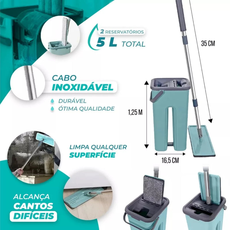 Esfregão Flat Mop com Balde Mágico AuraClean - Economize Tempo e Esforço com o Mop que Lava, Seca e Varre!