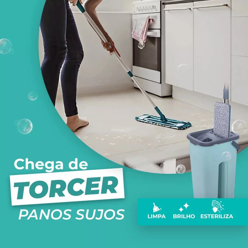 Esfregão Flat Mop com Balde Mágico AuraClean - Economize Tempo e Esforço com o Mop que Lava, Seca e Varre!