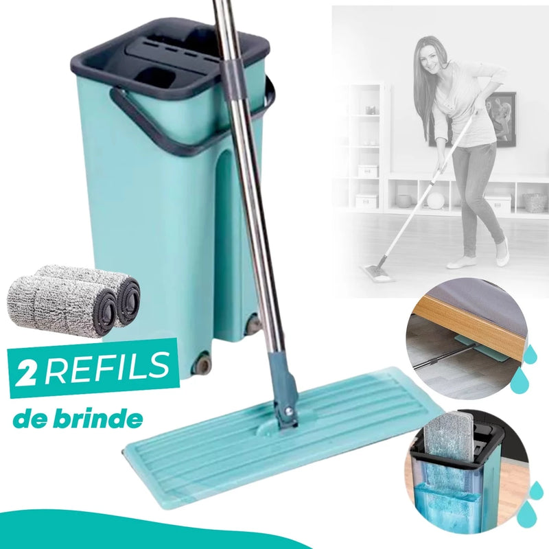 Esfregão Flat Mop com Balde Mágico AuraClean - Economize Tempo e Esforço com o Mop que Lava, Seca e Varre!